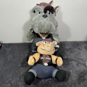 Vintage Harley Davidson Motorcycle Biker Plush Hog 10" & Dog Stuff Animal 90s